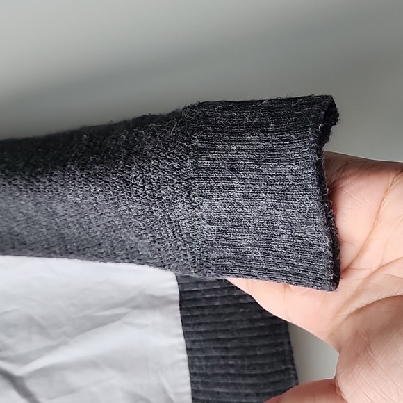 Comme Ca Mixed Material Button Up Shirt Knit Cardigan - Picture 3 of 8